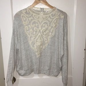 Heather Gray and Cream Crochet Top Size XL